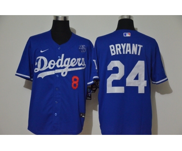 Men's Los Angeles Dodgers #24 Kobe Bryant Blue KB Patch Stitched MLB Cool Base Nike Jersey With front Number 8