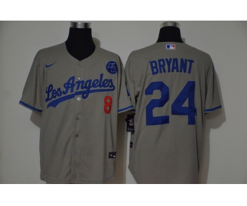 Men's Los Angeles Dodgers #24 Kobe Bryant Grey KB Patch Stitched MLB Cool Base Nike Jersey With front Number 8