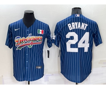 Men's Los Angeles Dodgers #24 Kobe Bryant Rainbow Blue Red Pinstripe Mexico Cool Base Nike Jersey