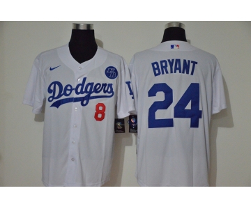 Men's Los Angeles Dodgers #24 Kobe Bryant White KB Patch Stitched MLB Cool Base Nike Jersey With front Number 8