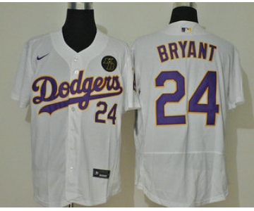 Men's Los Angeles Dodgers #24 Kobe Bryant White With Purple Name KB Patch Stitched MLB Flex Base Nike Jersey