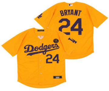 Men's Los Angeles Dodgers #24 Kobe Bryant Yellow KB Patch Stitched MLB Cool Base Nike Jersey
