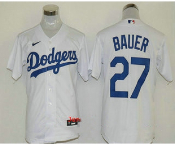 Men's Los Angeles Dodgers #27 Trevor Bauer White Stitched MLB Cool Base Nike Jersey