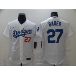 Men's Los Angeles Dodgers #27 Trevor Bauer White Stitched MLB Flex Base Nike Jersey