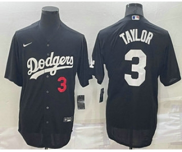 Men's Los Angeles Dodgers #3 Chris Taylor Number Black Stitched MLB Cool Base Nike Jersey