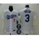 Men's Los Angeles Dodgers #3 Chris Taylor White#2 #20 Patch Stitched MLB Flex Base Nike Jersey