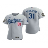 Men's Los Angeles Dodgers #31 Joc Pederson Gray 2020 World Series Authentic Flex Nike Jersey