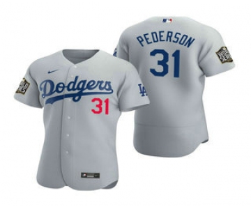 Men's Los Angeles Dodgers #31 Joc Pederson Gray 2020 World Series Authentic Flex Nike Jersey