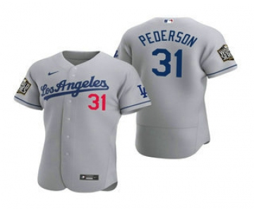 Men's Los Angeles Dodgers #31 Joc Pederson Gray 2020 World Series Authentic Road Flex Nike Jersey