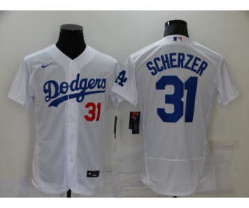 Men's Los Angeles Dodgers #31 Max Scherzer White Stitched MLB Flex Base Nike Jersey