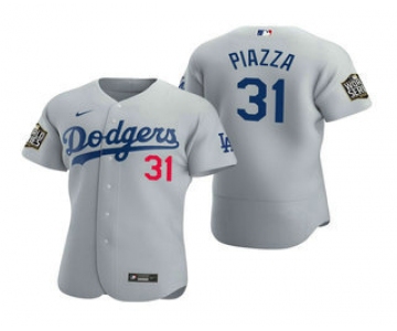 Men's Los Angeles Dodgers #31 Mike Piazza Gray 2020 World Series Authentic Flex Nike Jersey