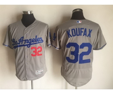 Men's Los Angeles Dodgers #32 Sandy Koufax Retired Gray Road 2016 Flexbase Majestic Baseball Jersey
