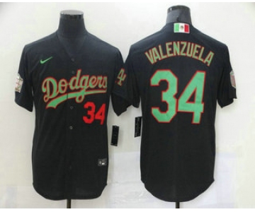 Men's Los Angeles Dodgers #34 Fernando Valenzuela Black Green Mexico 2020 World Series Stitched MLB Jersey