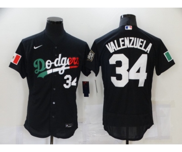 Men's Los Angeles Dodgers #34 Fernando Valenzuela Black Mexico 2020 World Series Flex Base Nike Jersey