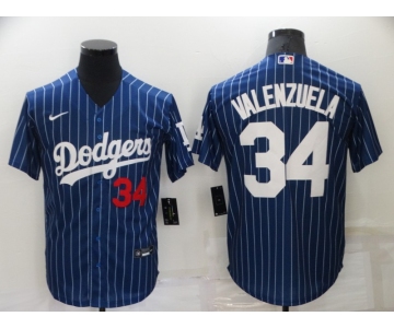 Men's Los Angeles Dodgers #34 Fernando Valenzuela Blue Pinstripe Stitched MLB Cool Base Nike Jersey