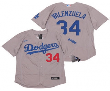 Men's Los Angeles Dodgers #34 Fernando Valenzuela Gray Stitched MLB Flex Base Nike Jersey