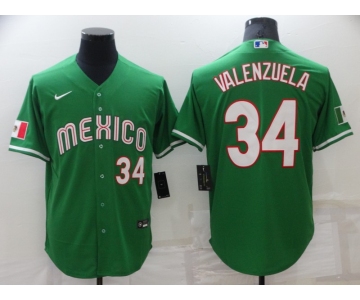 Men's Los Angeles Dodgers #34 Fernando Valenzuela Green 2021 Mexican Heritage Stitched Baseball Jersey
