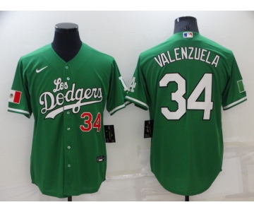 Men's Los Angeles Dodgers #34 Fernando Valenzuela Green With Los 2021 Mexican Heritage Stitched Baseball Jersey