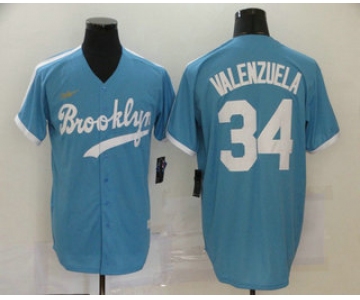 Men's Los Angeles Dodgers #34 Fernando Valenzuela Light Blue Stitched MLB Cool Base Cooperstown Collection Nike Jersey