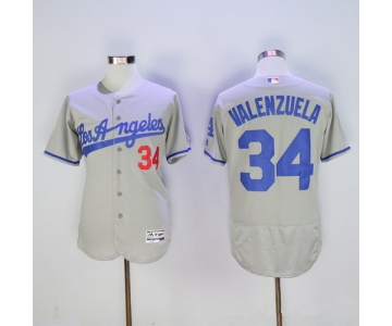 Men's Los Angeles Dodgers #34 Fernando Valenzuela Retired Gray Road 2016 Flexbase Majestic Baseball Jersey