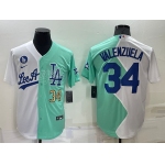 Men's Los Angeles Dodgers #34 Fernando Valenzuela White Green Number 2022 Celebrity Softball Game Cool Base Jersey