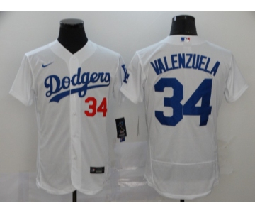 Men's Los Angeles Dodgers #34 Fernando Valenzuela White Stitched MLB Flex Base Nike Jersey