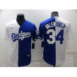 Mens Los Angeles Dodgers #34 Toro Valenzuela White Blue Split Cool Base Stitched Baseball Jersey