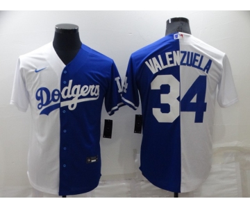 Mens Los Angeles Dodgers #34 Toro Valenzuela White Blue Split Cool Base Stitched Baseball Jersey