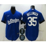 Men's Los Angeles Dodgers #35 Cody Bellinger Blue #2 #20 Patch City Connect Cool Base Stitched Jersey