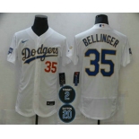 Men's Los Angeles Dodgers #35 Cody Bellinger White Gold #2 #20 Patch Stitched MLB Flex Base Nike Jersey