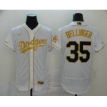 Men's Los Angeles Dodgers #35 Cody Bellinger White With Gold Stitched MLB Flex Base Nike Jersey