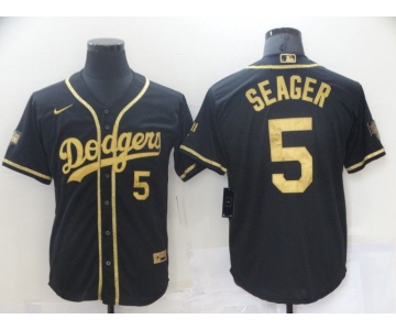 Men's Los Angeles Dodgers #5 Corey Seager Black Gold Stitched MLB Cool Base Nike Jersey