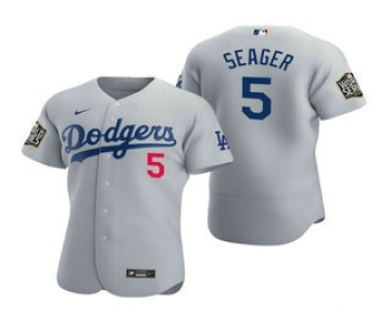 Men's Los Angeles Dodgers #5 Corey Seager Gray 2020 World Series Authentic Flex Nike Jersey