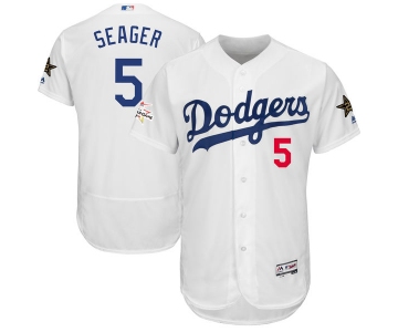 Men's Los Angeles Dodgers #5 Corey Seager Majestic White 2017 MLB All-Star Game Worn Stitched MLB Flex Base Jersey