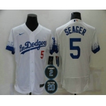 Men's Los Angeles Dodgers #5 Corey Seager White #2 #20 Patch City Connect Flex Base Stitched Jersey