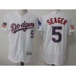 Men's Los Angeles Dodgers #5 Corey Seager White 2017 Independence Stars & Stripes Stitched MLB Majestic Flex Base Jersey