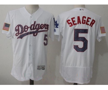 Men's Los Angeles Dodgers #5 Corey Seager White 2017 Independence Stars & Stripes Stitched MLB Majestic Flex Base Jersey