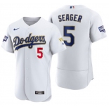 Men's Los Angeles Dodgers #5 Corey Seager White Gold Championship Flex Base Sttiched MLB Jersey