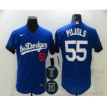 Men's Los Angeles Dodgers #55 Albert Pujols Blue #2 #20 Patch City Connect Flex Base Stitched Jersey