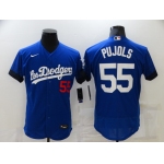 Men's Los Angeles Dodgers #55 Albert Pujols Blue 2021 City Connect Flex Base Stitched Jersey
