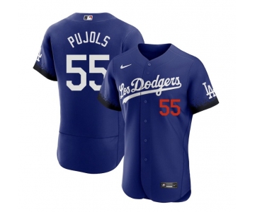Men's Los Angeles Dodgers #55 Albert Pujols Blue 2021 City Connect Flex Base Stitched Jersey