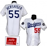 Men's Los Angeles Dodgers 55 Orel Hershiser White 1993 Game Worn Cool Base Jersey