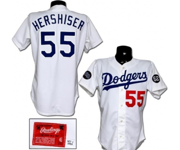 Men's Los Angeles Dodgers 55 Orel Hershiser White 1993 Game Worn Cool Base Jersey