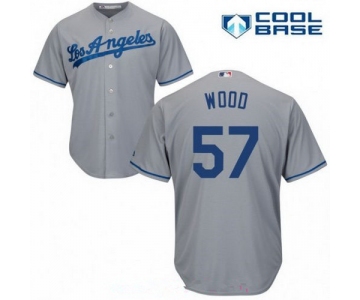 Men's Los Angeles Dodgers #57 Alex Wood Gray Road Stitched MLB Majestic Cool Base Jersey