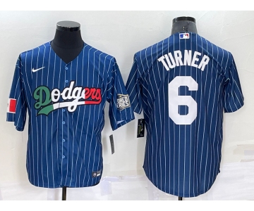 Men's Los Angeles Dodgers #6 Trea Turner Navy Blue Pinstripe 2020 World Series Cool Base Nike Jersey