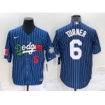 Men's Los Angeles Dodgers #6 Trea Turner Number Navy Blue Pinstripe 2020 World Series Cool Base Nike Jersey