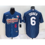 Mens Los Angeles Dodgers #6 Trea Turner Number Rainbow Blue Red Pinstripe Mexico Cool Base Nike Jersey