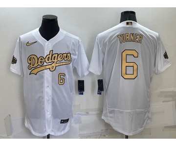 Men's Los Angeles Dodgers #6 Trea Turner Number White 2022 All Star Stitched Flex Base Nike Jersey