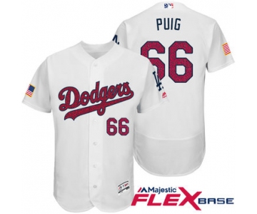 Men's Los Angeles Dodgers #66 Yasiel Puig White Stars & Stripes Fashion Independence Day Stitched MLB Majestic Flex Base Jersey