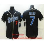 Men's Los Angeles Dodgers #7 Julio Urias Black Blue Name Stitched MLB Flex Base Nike Jersey